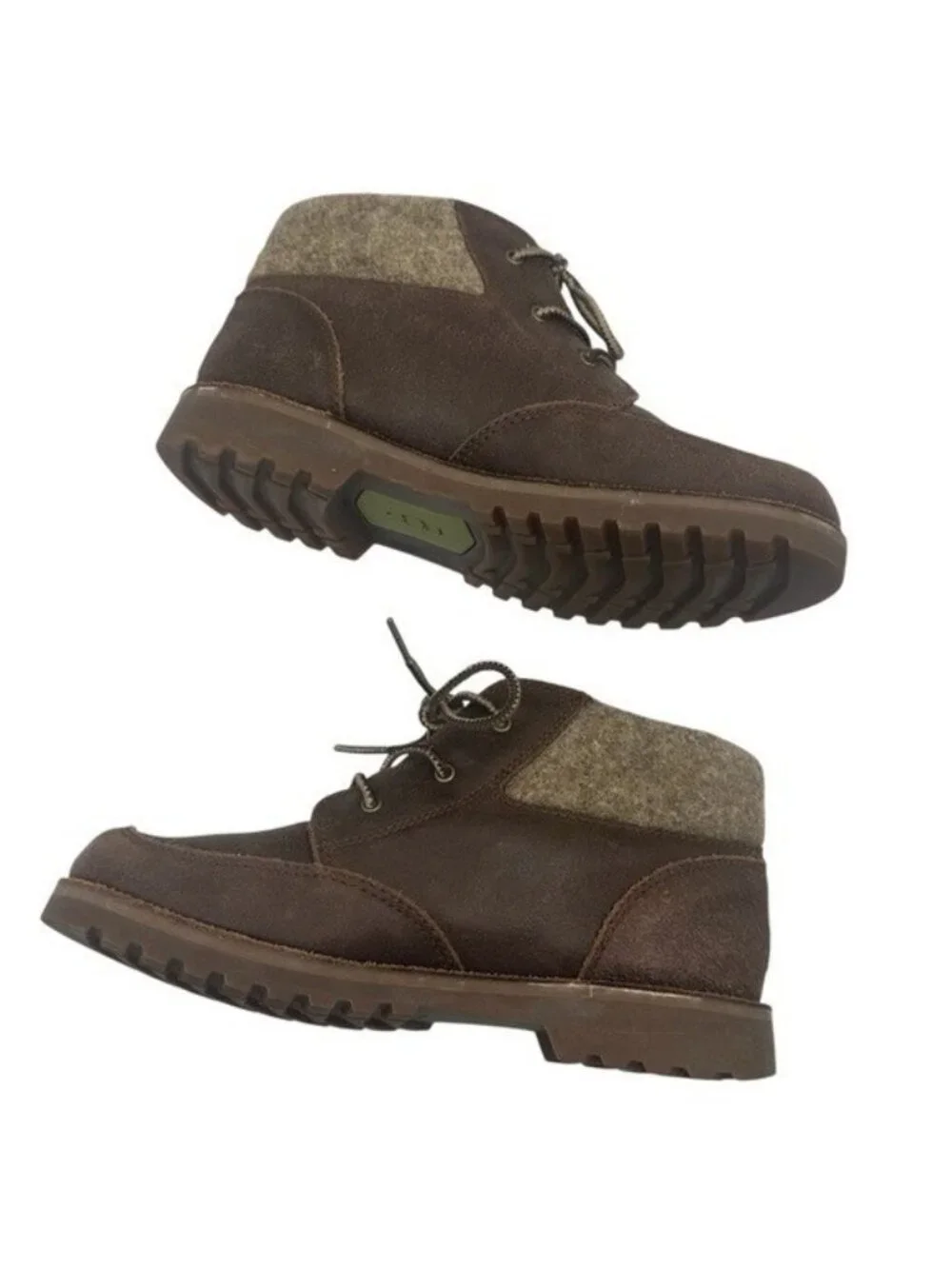 UGG Orin Kids Size 3 Ankle Boots Wool Brown Leather Wool Cuff Lace Up 1008001K